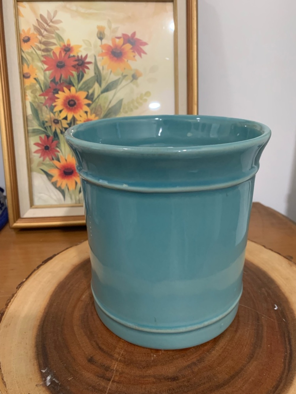 Pottery Barn Cambria Teal Ceramic Utensil‎ Holder Cottage Core Florals - Picture 3 of 10